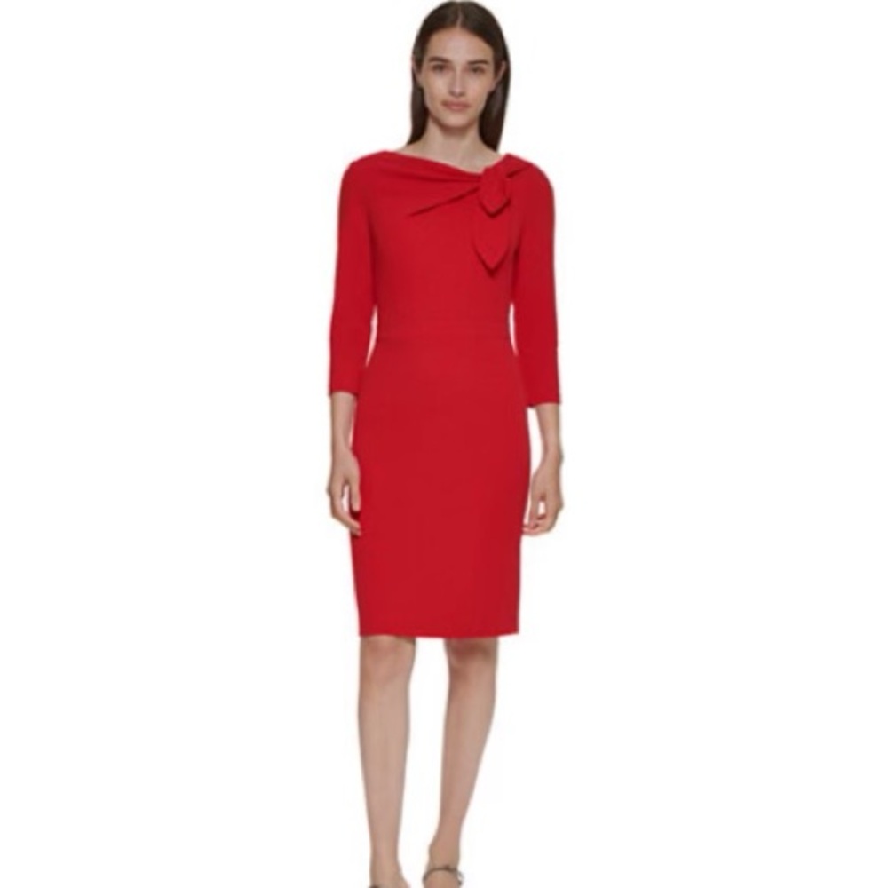Calvin Klein - Red 3/4 sleeve bow neck dress. Ladies 16
